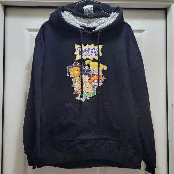 Rugrats Nickelodeon Hooded Sweatshirt Faux Sherpa Hood Black Men's Large - Picture 2 of 6